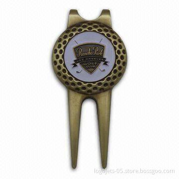 Brass Golf Divot Tool and Ball Marker with Open Designed Money Clip
